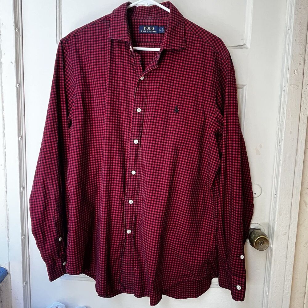 Polo Ralph Lauren Shirt Mens L Red Plaid Long Sleeve Button Down Preppy Casual